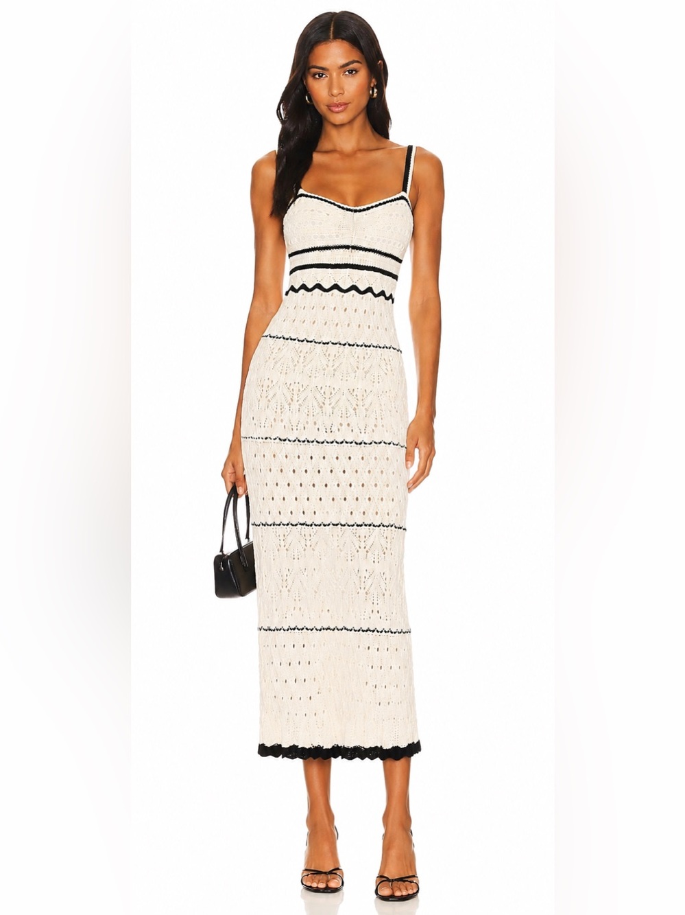 Commense Paros Crochet Eyelet See Through Midi Dress - Size L